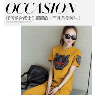 Bộ lửng thể thao form dài thêu kenzo vàng