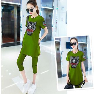 Bộ lửng thể thao form dài thêu kenzo vàng