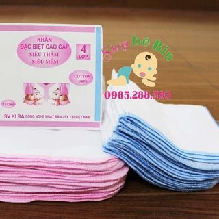 Khăn sữa kiba 4 lớp siêu thấm set 10 chiếc
