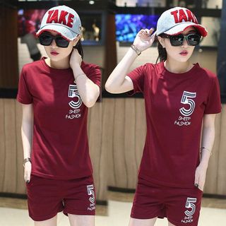 Bộ short thể thao cổ tròn sheep 5 đỏ đô