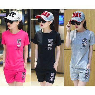 Bộ short thể thao cổ tròn sheep 5 đỏ đô