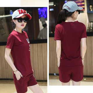 Bộ short thể thao cổ tròn sheep 5 đỏ đô