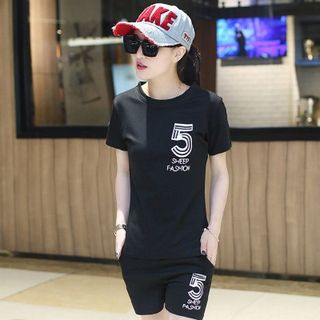 Bộ short thể thao cổ tròn sheep 5 đen