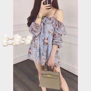 Đầm hoa rớt vai form ngắn