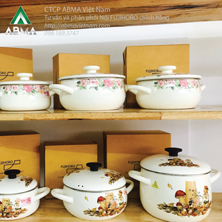 Nồi tráng men fujihoro 2 dạng hoa văn hoa văn hoa hồng hoa văn con gấu