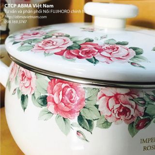 Nồi tráng men fujihoro - irvt-16w hoa văn hoa hồng