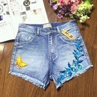 Short jean nữ họa tiết