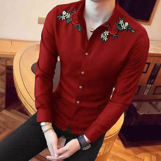 Sơ mi nam thêu hoa 2 vai
