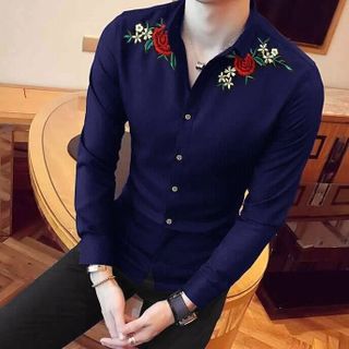 Sơ mi nam thêu hoa 2 vai