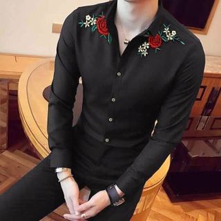 Sơ mi nam thêu hoa 2 vai