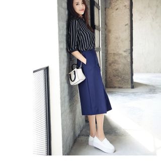 Set quần ống rộng áo sọc