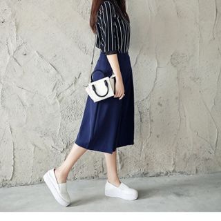 Set quần ống rộng áo sọc