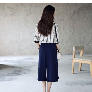 Set quần ống rộng áo sọc