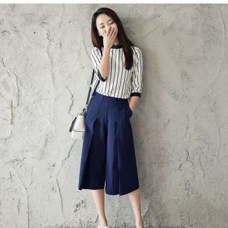 Set quần ống rộng áo sọc