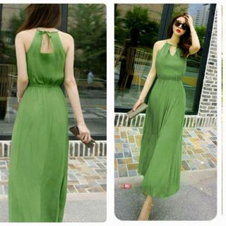 Đầm maxi yếm voan lụa 2 lớp