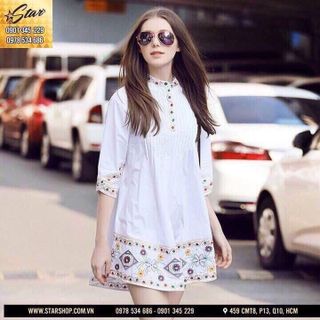 Đầm suông tay lỡ in họa tiết thổ cẩm