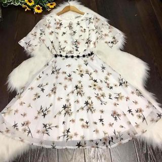 Đầm xoè xử tay in họa tiết