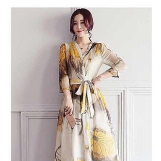 Đầm maxi cổ chéo cột chéo