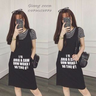 Set đầm yếm và áo thun y hình 100