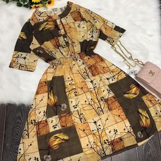 Đầm xoè eo thun in họa tiết