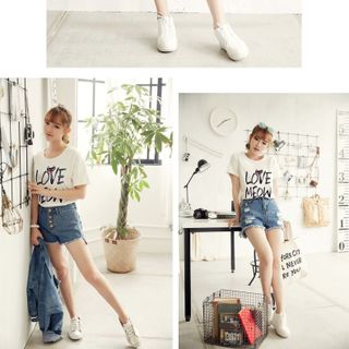 I-382 áo thun nữ tay ngắn love meow