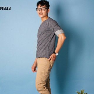 Nb33 áo thun nam cổ tim tay dài xám đốm