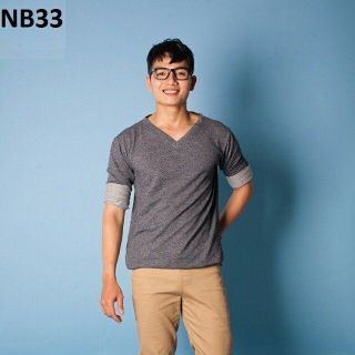 Nb33 áo thun nam cổ tim tay dài xám đốm