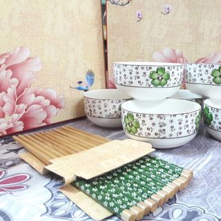 Bộ 6 chén đũa hoa văn
