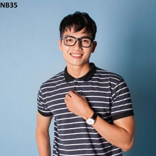 Nb35 áo thun nam cổ bẻ sọc xanh đen trắng