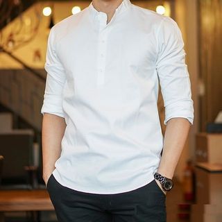 Sm3263 áo sơ mi nam tay dài cổ trụ trắng