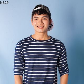 Nb29 áo thun nam tay dài sọc xanh trắng