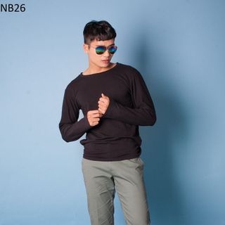 Nb26 áo thun nam tay dài đen trơn