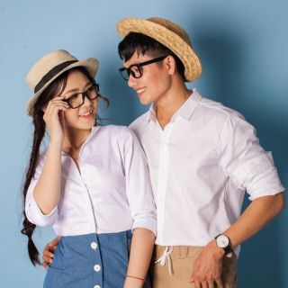 Dk12 đầm sơ mi trắng phối chân váy xanh jean