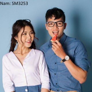 Dk12 đầm sơ mi trắng phối chân váy xanh jean