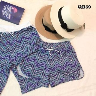 Qb59 quần đôi đi biển họa tiết màu xanh tím