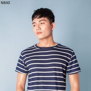 Nb40 áo thun nam tay ngắn sọc xanh trắng