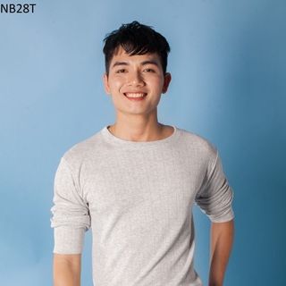 Nb28 áo thun nam tay dài gân sọc xám trắng