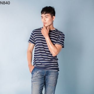 Nb40 áo thun nam tay ngắn sọc xanh trắng