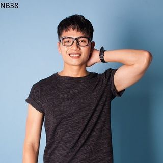Nb38 áo thun nam tay ngắn màu đen gân xám nhỏ