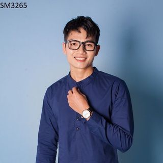 Sm3265 áo sơ mi nam tay dài cổ trụ xanh đen