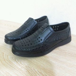 Giày da bò đục lỗ đi mùa hè 2 màu đen và vàng da bò