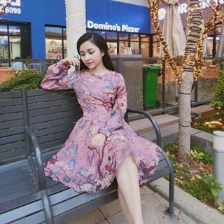 Đầm voan họa tết hoa đào
