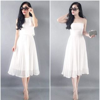 Đầm maxi dập ly 2 dây kèm áo khoác -2331t