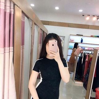 Đầm thun body tay ngắn phối màu eo