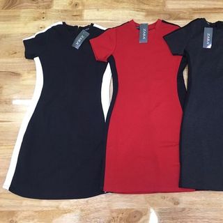 Đầm thun body tay ngắn phối màu eo