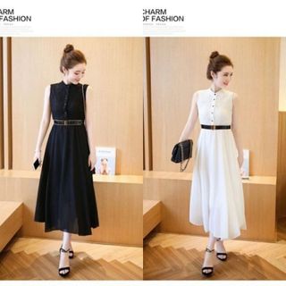 Đầm vintage cổ trụ phối ren