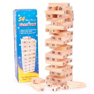 BỘ ĐỒ CHƠI RÚT GỖ WISS TOY GỒM 54 THANH GỖ VÀ 4 XÚC XẮC
