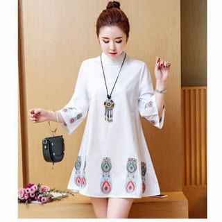 đầm suông tay lửng in hoa