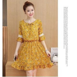 Đầm xòe hoa tay lỡ phối ren