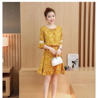 Đầm xòe hoa tay lỡ phối ren
